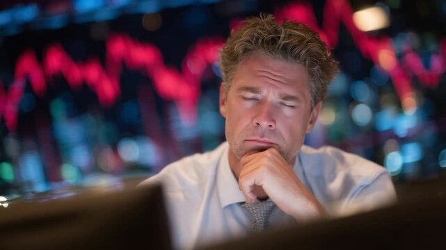 A trader reacts to a market crash amidst spiking volatility indexes and red candles, creating a tense atmosphere.