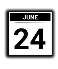Black and white color June month calendar date 24