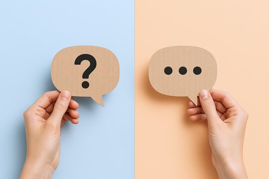 Hand Holding Speech Bubble Cards for Communication and Conversation Illustration.