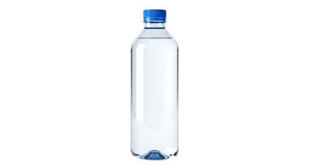 A clear plastic bottle filled with refreshing, transparent water, transparant background
