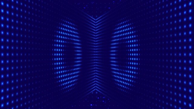 Abstract Blue LED Light Tunnel with Symmetry animation on background. 4K ressolution video