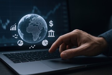 Business Digital Technology Concept with Globe Financial Data and Graphs.