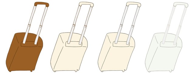 キャリー　旅行　趣味　イラスト　茶色　クリーム色　白　4セット　線画　色違い