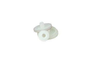 Plastic white gears, technology parts. Isolated on transparent background. PNG image