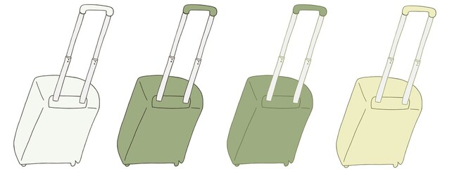 キャリー　旅行　趣味　イラスト　白　緑　黄緑　4セット　線画　色違い