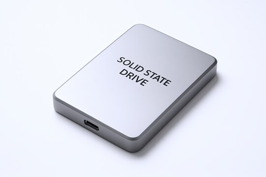 Portable solid state drive USB external memory storage device for data backup.