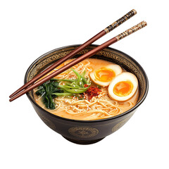 Delicious ramen noodle soup bowl with egg and chopsticks japanese cuisine food photography style image