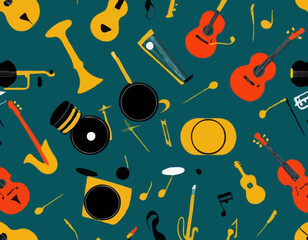 Obraz premium Musical seamless background with different insrtuments