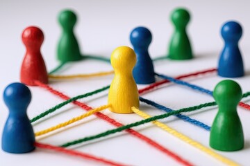 Obraz premium Colorful interconnected game pieces arranged in a network on a white background.