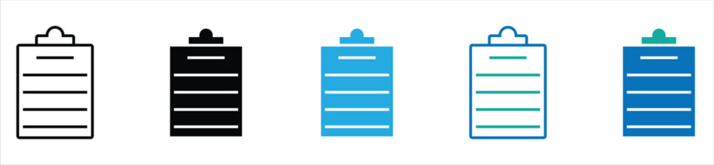 Clipboard Icon Set – Line and Color Style Document Symbols