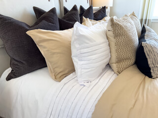 Pillow Arrangement on Modern Neutral Bed