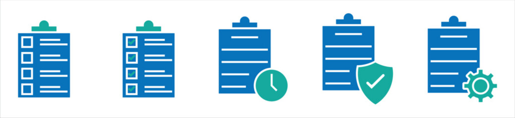 Checklist and Task Management Icons — Document, Time, Security, and Settings Symbols