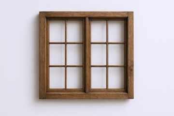 Fototapeta premium Wooden Double Window Frame with Clear Glass Panes and Simple Design.