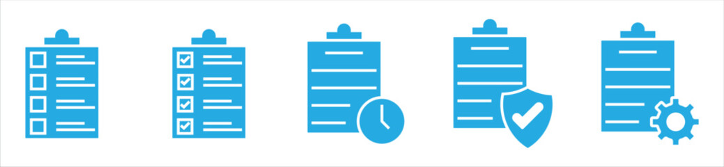 Checklist and Task Management Icons — Document, Time, Security, and Settings Symbols