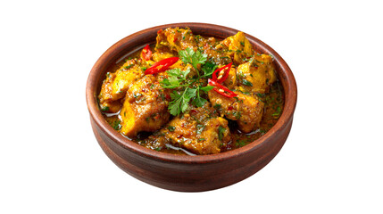 Fototapeta premium Delicious Chicken Curry in Clay Bowl Spicy Food Dish