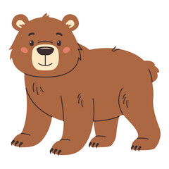 Cute bear. Flat hand drawn vector forest animal isolated on white background