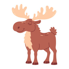 Moose hand drawn flat vector illustration isolated on white background