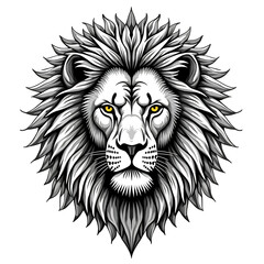 Obraz premium Detailed Black and White Engraving Lion Head with Majestic Mane Animal