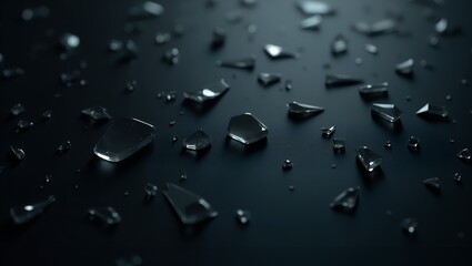 Scattered Broken Glass Shards on Dark Background – Realistic Abstract Texture