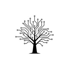 Abstract digital tree illustration with circuit board branches and connections, symbolizing technology and growth on a white background.