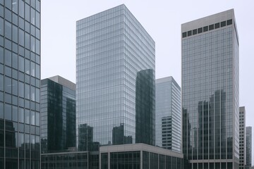 Obraz premium Modern glass skyscrapers reflecting cityscape urban architecture buildings skyline.