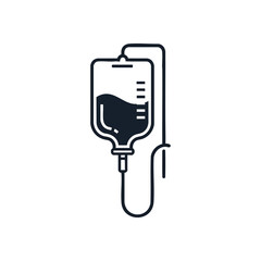 Medical Infusion Drip Icon. Clean illustration of an IV fluid bag, conveying essential hospital treatment, patient wellness, and the journey toward improved health. Signifies critical care.