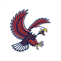 Obraz premium Fierce flying eagle mascot illustration with open wings and sharp claws in aggressive attack pose