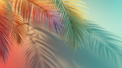 Obraz premium Tropical Palm Fronds on Vibrant Gradient Background