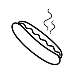 Stylized hot dog with swirling mustard and wisps of steam