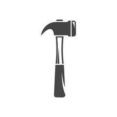 Classic Claw Hammer Icon. A grayscale emblem of a common building device. Represents labor, construction, and repair tasks. Essential equipment for various projects.