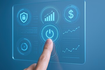 Fototapeta premium Modern digital interface with security, analytics, power, growth, and technology icons.