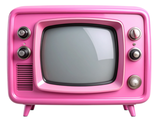 Vintage pink television frame with rounded edges and retro knobs, isolated on transparent background PNG