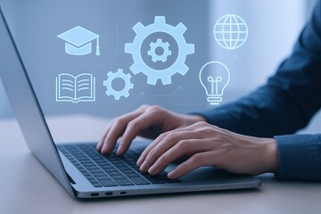 Modern Use of Technology and Innovation with Digital Devices and Concept Icons.