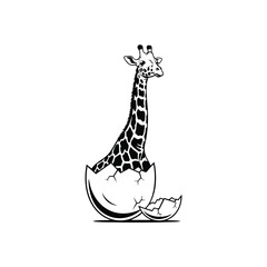 Baby Giraffe Breaking Free. A newborn long-necked animal emerges from a cracked eggshell. This whimsical illustration signifies unique beginnings and overcoming expectations.