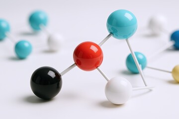 Obraz premium Detailed molecular model with colorful spheres connected by white rods for science education.