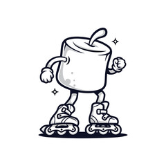 Playful Skating Candle Character. This cheerful wax taper glides happily on inline skates. The monochrome figure symbolizes lighthearted fun and energetic motion, perfect for youthful themes.
