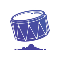 Floating Blue Drum Music Graphic. A vibrant azure percussion instrument hovers above a stylized ground, evoking feelings of lively melody, rhythm, and festive energy.