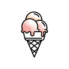 Sweet Ice Cream Cone Delight. Joyful graphic depicts triple pastel frozen treats in a waffle cup. Symbolizes refreshing moments and simple pleasures of warm seasons.