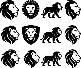Lion Head Vector Icon Set – Bold Silhouette Animal Logo Collection