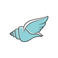 Winged Seashell Icon. This unique spiral conch features elegant feathered appendages, symbolizing freedom, swift travel, and dreams. Ideal for marine, nature, or aspirational themes.