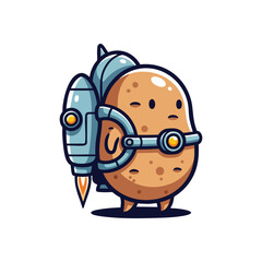 Pioneering Potato Blasting Off. This charming cartoon spud, equipped with a powerful jetpack, embarks on a grand journey. It represents aspiration and overcoming limits.