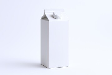 Minimalist White Milk Carton Container with Cap Isolated on White Background.