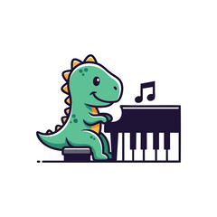 Adorable Dinosaur Musician. Friendly green dino with a joyful expression performs on the piano. This delightful illustration symbolizes creativity, passion, and the joy of music.