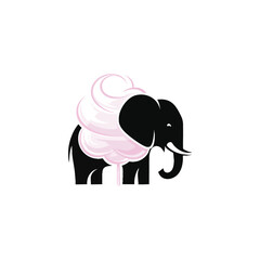 Sweet Elephant Candy Floss Icon. This charming pachyderm illustration features fluffy pink confection on its back, symbolizing delightful sweetness and unique branding.
