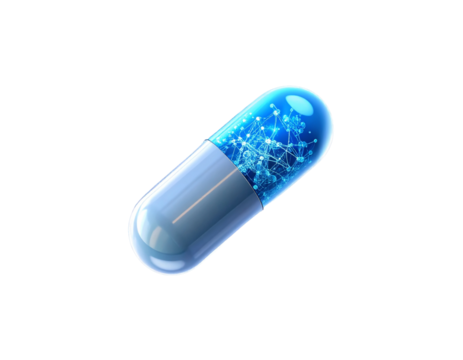  Futuristic Microscopic Capsule Floating in Plasma Stream with Digital Interface Overlay, Isolated on Transparent Background PNG (2)