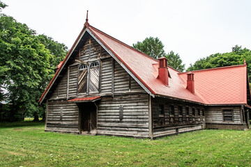 Traditional Dairy Farm with Wooden Barn and Grazing Cow in Hokkaido University, Sapporo, Hokkaido,...