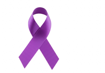 A single purple awareness ribbon is displayed prominently against a clean transparent background, symbolizing support and hope