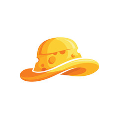 Whimsical Cheese Hat Illustration. Playful yellow sunhat adorned with classic holes, resembling a delightful block of Swiss cheese. A humorous food-inspired design perfect for quirky themes.