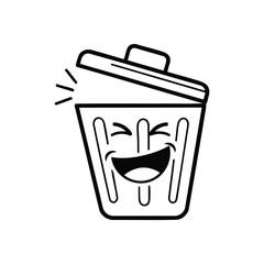 Laughing Trash Can Character. This delightful refuse receptacle displays pure mirth, symbolizing a cheerful attitude towards discarding items. Its jovial grin conveys lightheartedness.