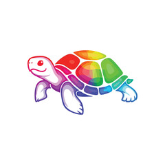 Vibrant Rainbow Turtle Design. Smiling aquatic reptile illustration boasting a shell of every vivid shade. This charming depiction embodies happiness, inclusion, and a peaceful spirit.